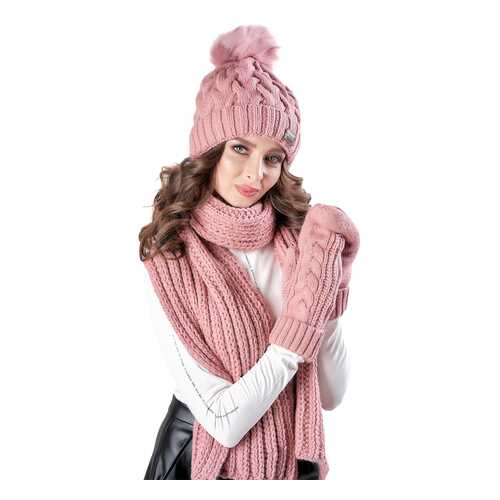 Комплект (шапка+шарф+варежки) женский Jagga 1504 бежевый ONE SIZE в Mango