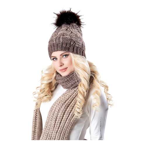 Комплект (шапка+шарф) женский Jagga 1363 коричневый ONE SIZE в Mango